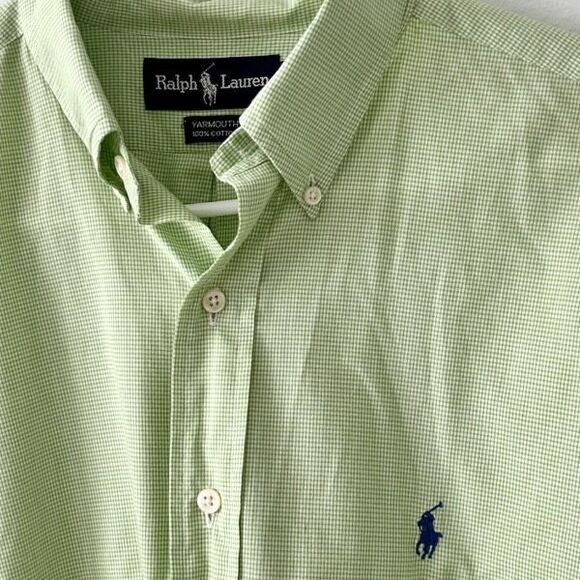 Vintage Ralph Lauren Yarmouth Shirt Mens 16.5 32/33 Green Gingham 100% Cotton - Picture 1 of 5